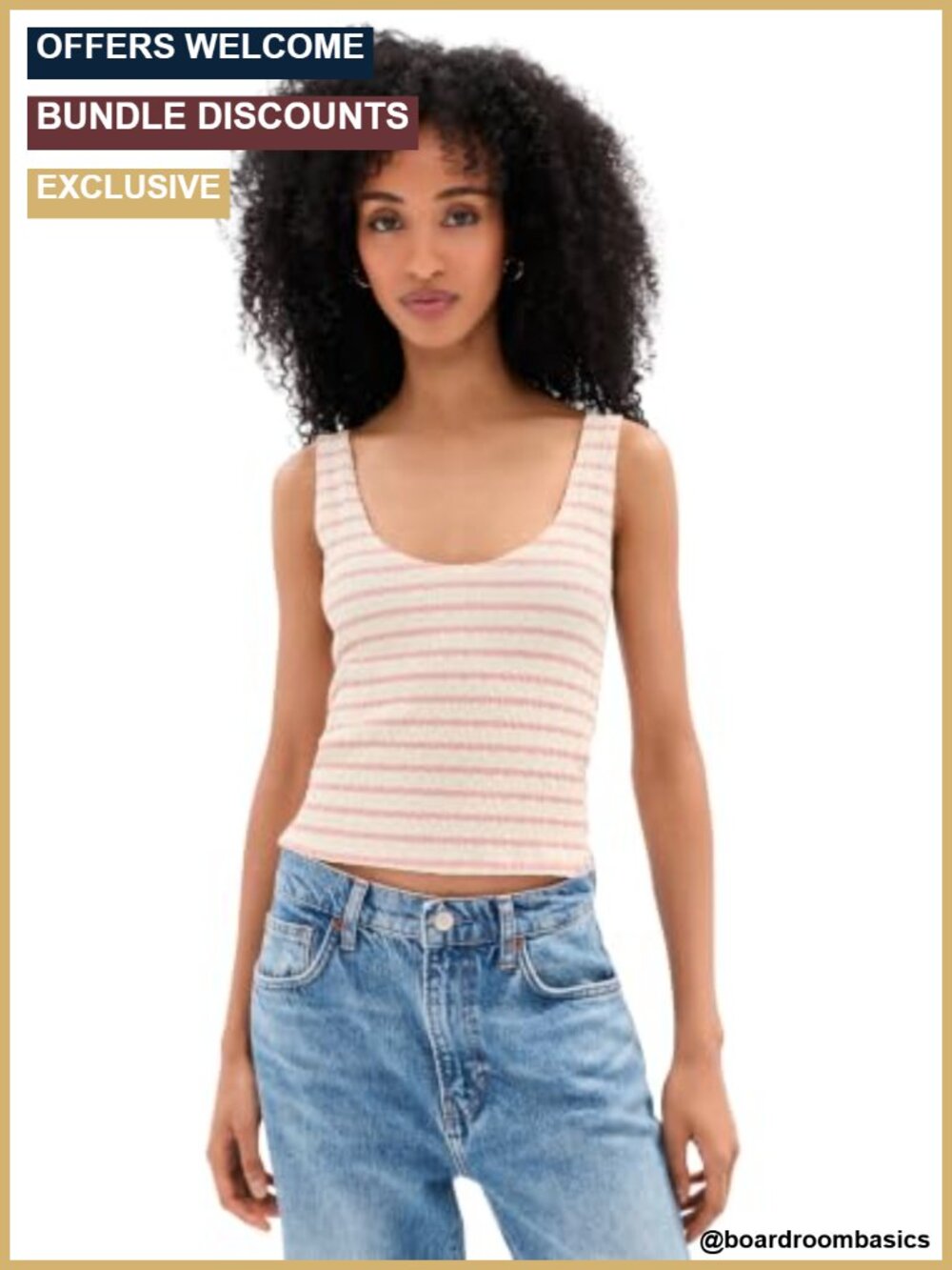 LE BOP Louise Cropped Stripe Tank Top Lightweight Textured Knit Relaxed